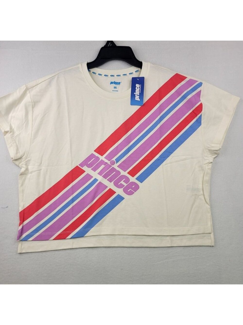 Prince Pickleball Cropped Tee XXL White Stripe Graphic Cotton NWT